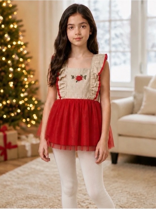 Well Dressed Wolf Other - Well Dressed Wolf girl’s holiday Ruffled Dress with Shorts size 7 EUC